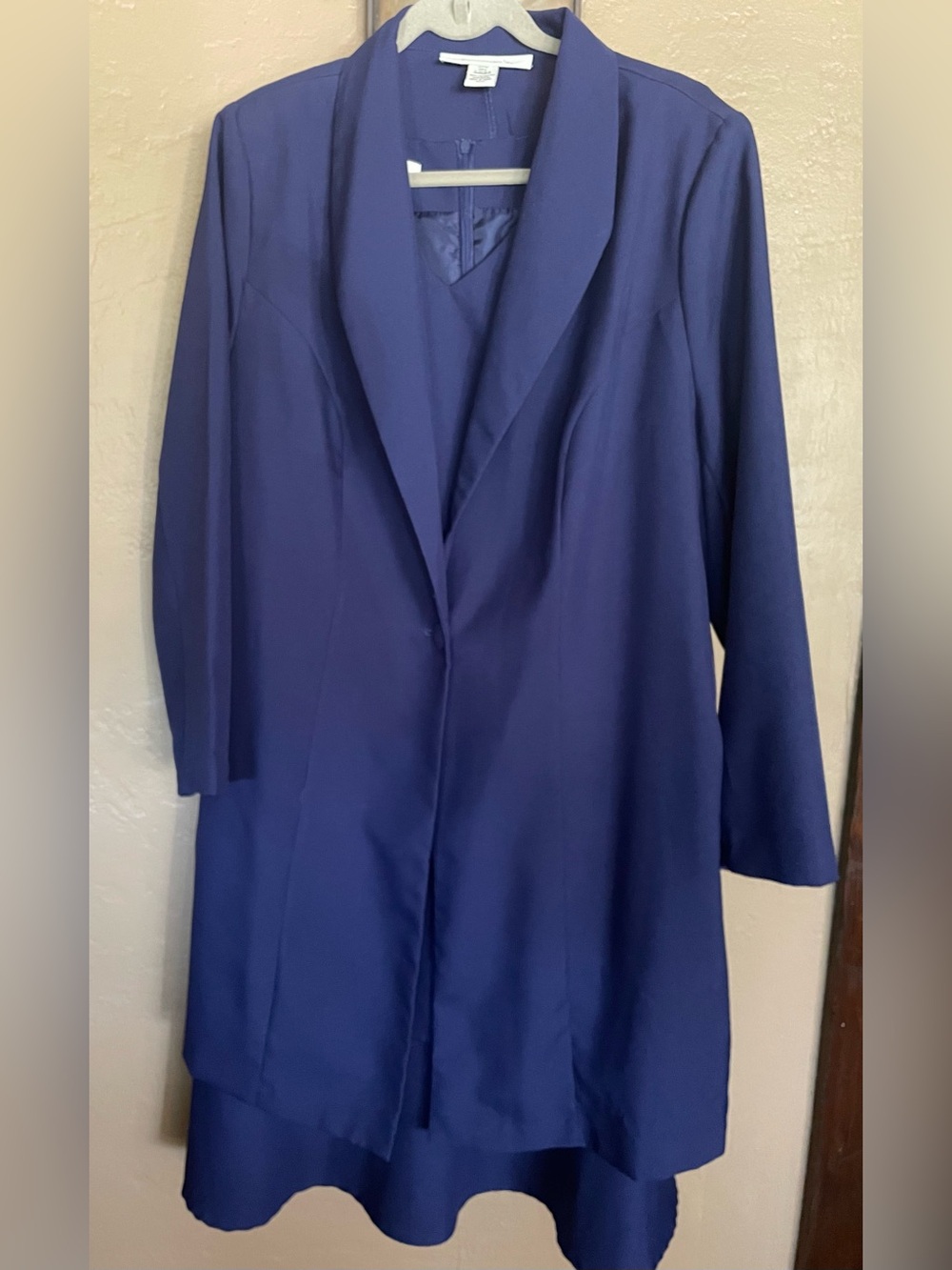 Roaman's Tailored 2 piece dress and blazer deep blue no sleeve V neck